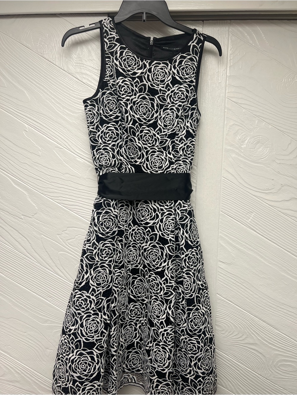 White House Black Market Black and White Rose-Print Midi Dress